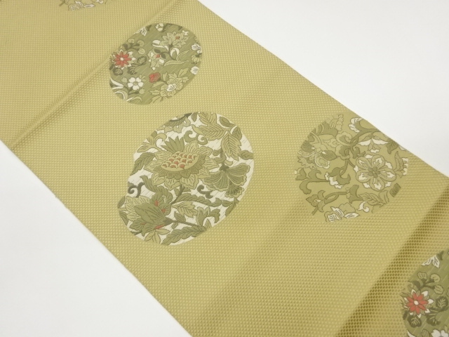 JAPANESE KIMONO / FLOWER ARABESQUE PATTERN WOVEN A CIRCLE NAGOYA OBI